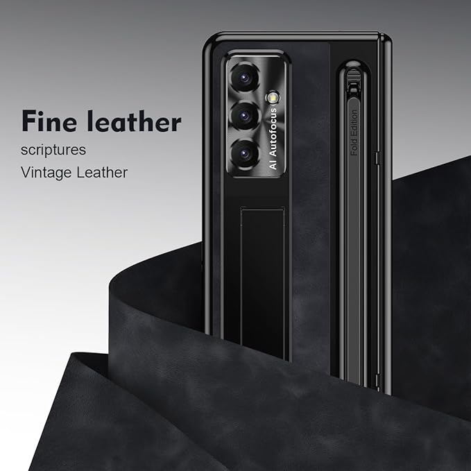 DEMCERT for Samsung Galaxy Z Fold 7 Case with [Pen], Hinge Protection Ultra Thin Built-in Screen Protector Kickstand Lens Protection Slim Case (Black)