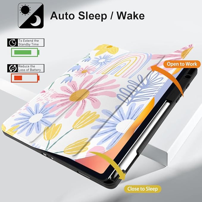 DONGKE Case for Samsung Galaxy Tab S6 Lite 10.4 Inch 2024/2022/2020, Trifold Stand + S Pen Holder + Auto Wake/Sleep + Soft TPU Protective Stand Back Cover, Colorful Florals