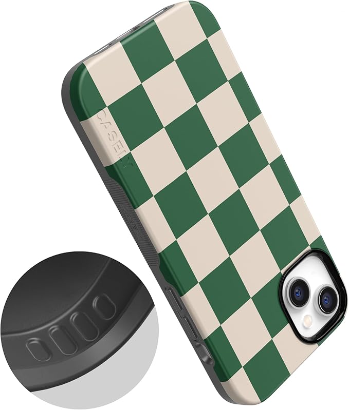 Casely iPhone 14 Case | Fit Check | Green Checkerboard | Compatible with MagSafe | Bold Protective Design