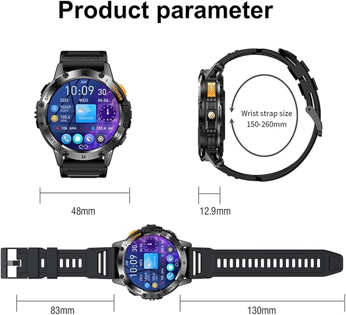 1.43" Amoled Ultra Military Smart Watch for Men(Answer/Dial Calls) 100+Sports Modes,5ATM Waterproof 530mAh Large Battery Super Long Standby with LED Flashlight,Heart Rate,SpO2,BP Android iOS