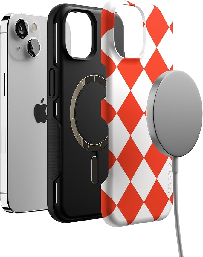 Casely iPhone 14 Case | Red Checkerboard | High Contrast Design | Compatible with MagSafe | Bold Protective Design