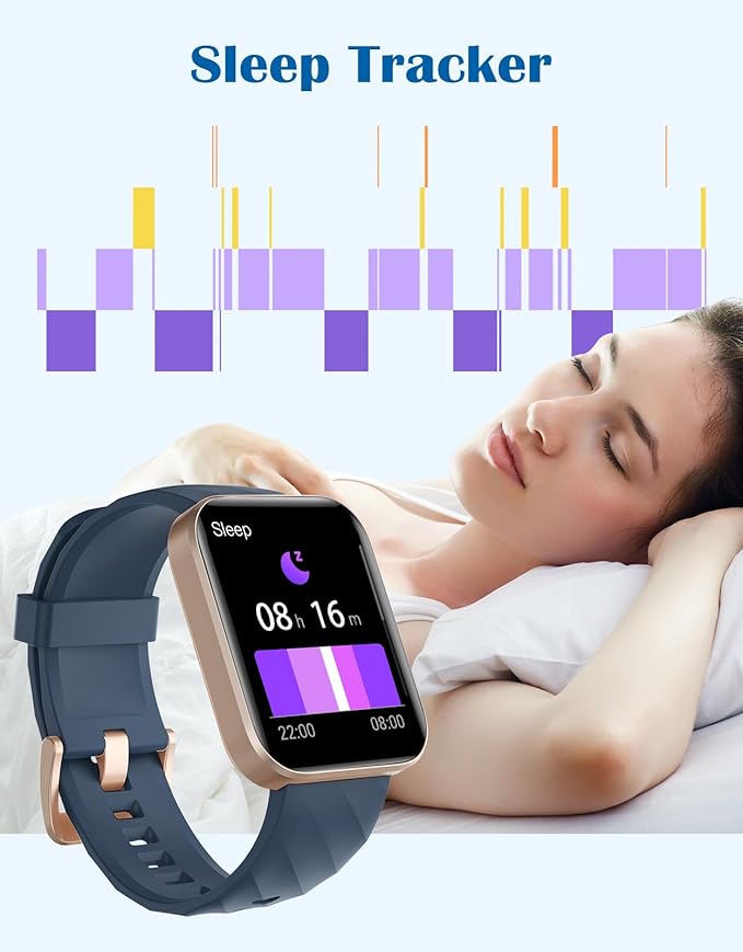 RUIMEN Smart Watches for Women Men (Answer/Make Calls) Compatible with iPhone/Android Phones, 1.85" HD Screen Fitness Tracker Heart Rate Monitor 100+ Sports Tracker Watch Waterproof (Blue)