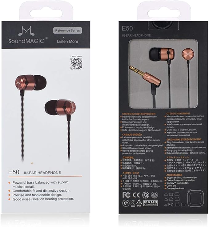 SoundMAGIC E50 Wired Earbuds No Microphone in Ear Monitor HiFi Earphones Noise Isolating Headphones Comfortable Fit Black Gold