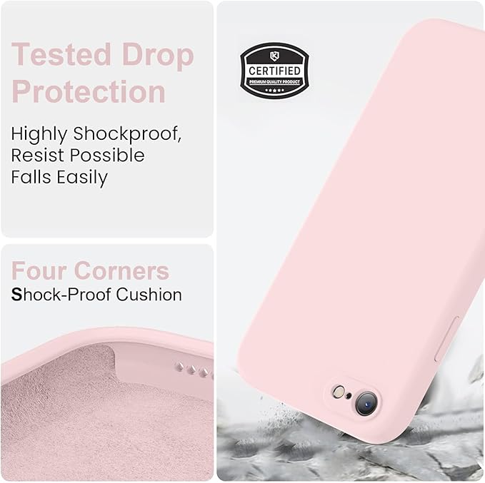 Vooii for iPhone SE Case 2022/3rd/2020,iPhone 8/7 Case, Upgraded Liquid Silicone with [Flat Edges] [Camera Protection] [Soft Anti-Scratch Microfiber Lining] Phone Case for iPhone SE - Chalk Pink