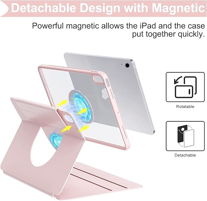 Vertical Case for iPad 9th/8th/7th Generation/Pro 10.5/ Air 3rd Gen, Magnetic Detachable Case with Pencil Holder【It can Hold Keyboard】 360 Rotatable Smart Cover (Pink)