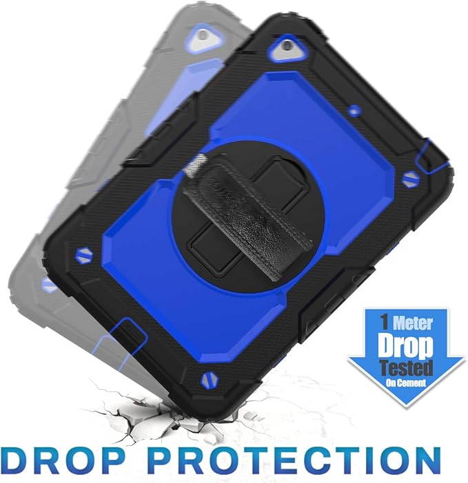 SEYMAC stock Case for iPad mini 5/4 with Screen Protector Pencil Holder [360 Rotating Hand Strap] & Stand, Drop-Proof Case for iPad mini 5th/4th Generation 7.9 inch (Blue+Black)