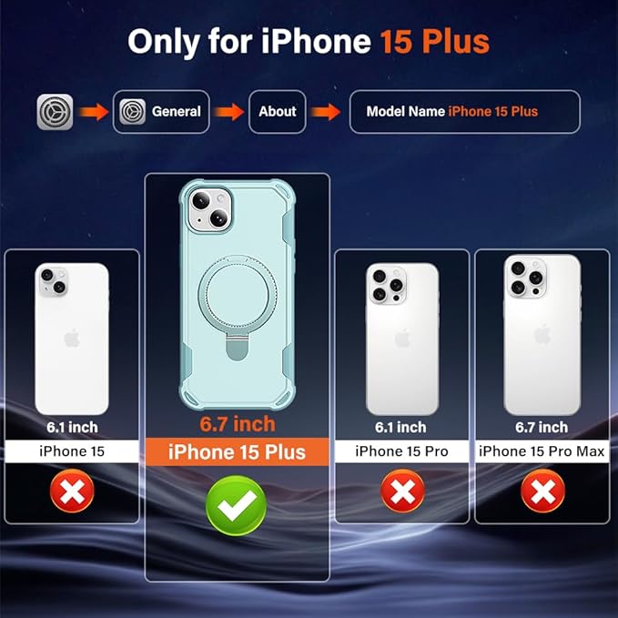 Designed for iPhone 15 Plus Case with Magnetic Stand [Military Drop Protection][Compatible with Magnet] Shockproof 15 Plus Phone Case with Ring Holder, Green