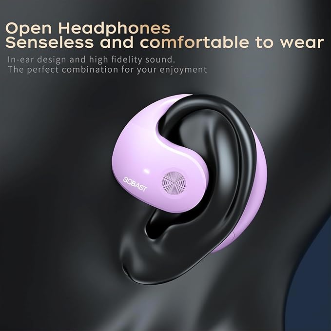 Open Ear Wireless Hanging Earbuds, Ideal for Workout, Non - in - Ear Design with Wireless Connectivity, Sports - Oriented with Ultra - Long Battery Life, Spherical Shape, Violet