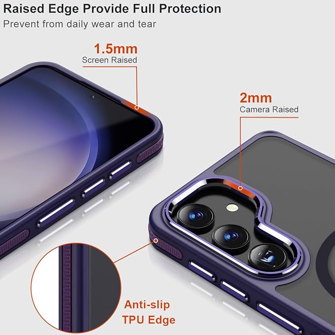 for Samsung Galaxy S23 FE Case Compatible with Magsafe, Color Hybrid Design Shockproof Protection with Anti-Slip Grip, Magnetic Translucent Phone Case for Galaxy S23 FE (Dark Purple)