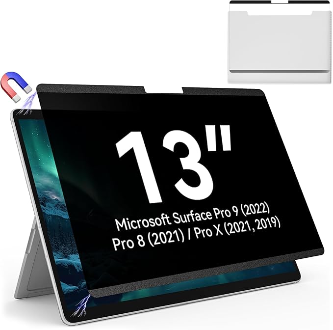 Magnetic Privacy Screen Protector for Surface Pro 11/10/9/8/X -13 Inch Anti Glare Filter, Anti Blue Light Film, Removable Shield Microsoft Surface Pro 9 Accessories, Matte Bubble Free Guard