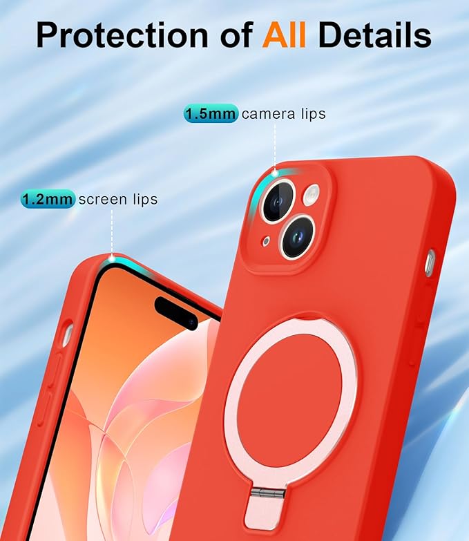 ZHK Liquid Silicone Designed for iPhone 15 Plus Case with Magnet Stand, [Precise Camera Lens Protection][Mil-Grade Drop Shockproof][Soft Anti-Scratch Microfiber Lining] Slim Fit Cover, Red