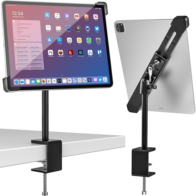 woleyi Anti Theft Desktop Tablet Kiosk Stand for 9-14" Tablet - 360° Swivel Tablets POS Stand Display Holder with Dual Security Lock and Key, Compatible iPad Pro 13/Air, Surface Pro/Go, Galaxy Tabs