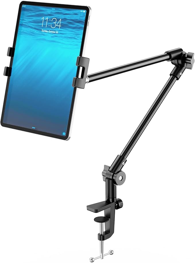 KDD Tablet Stand Holder, Adjustment iPad Phone Mount, 27in Long Arm Webcam Stand Projector Camera Mount for Desk, Fit for 4.7"-12.9" Devices, iPad Pro 12.9 Air Mini, Galaxy Tabs, Switch, iPhone