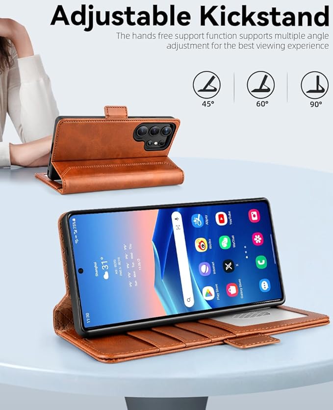 OCASE Compatible with Galaxy S25 Ultra Wallet Case, PU Leather Flip Folio Case with Card Holders RFID Blocking Kickstand [Shockproof TPU Inner Shell] Protective Phone Cover 2025, Retro Brown