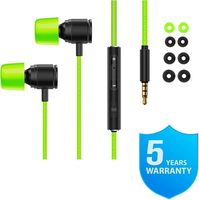 LUDOS Ultra Wired Earbuds in-Ear Headphones, 5 Years Warranty, Earphones with Microphone, Noise Isolating Ear Buds, Memory Foam for iPhone, Samsung, School Students, Kids, Women, Small Ears - Green
