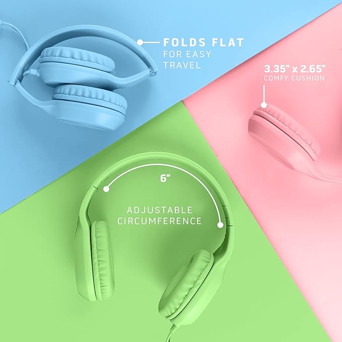 Classroom Headphones-Bulk 10-Pack, Student On Ear Comfy Swivel Earphones for Library, School, Airplane, Kids-for Online Learning and Travel, HQ Stereo Sound 3.5mm Jack (Mixed Colors)