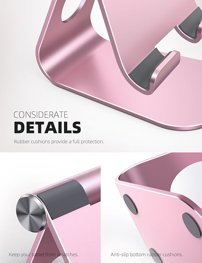 Lamicall Tablet Stand, Adjustable Tablet Holder - Desktop Stand Dock Holder Compatible with 4-13" Tablets Such as iPad Pro 11, 9.7, 10.5, 12.9 Air Mini, Kindle, Tab, iPhone Air 17 Pro Max, Rose Gold