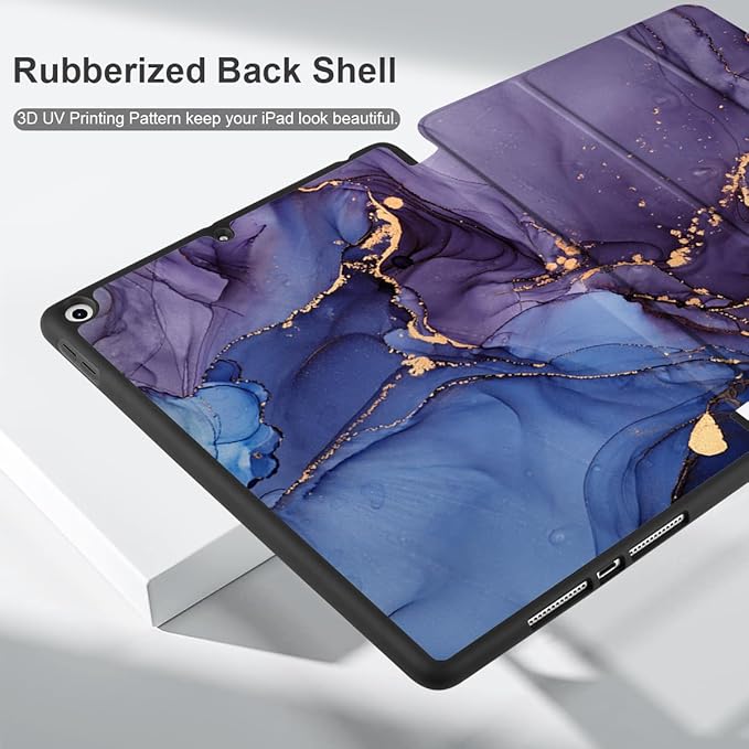 DONGKE Case Compatible with iPad 10.2 Inch 2021 2020 2019 iPad 9th/8th/7th Generation with Pencil Holder, Slim Stand Protective Case with Soft TPU Back, Auto Sleep/Wake Cover, Abstract Marble
