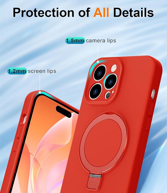 ZHK Liquid Silicone Designed for iPhone 13 pro max Case with Magnet Stand, [Precise Camera Lens Protection][Mil-Grade Drop Shockproof][Soft Anti-Scratch Microfiber Lining] Slim Fit Cover, Red