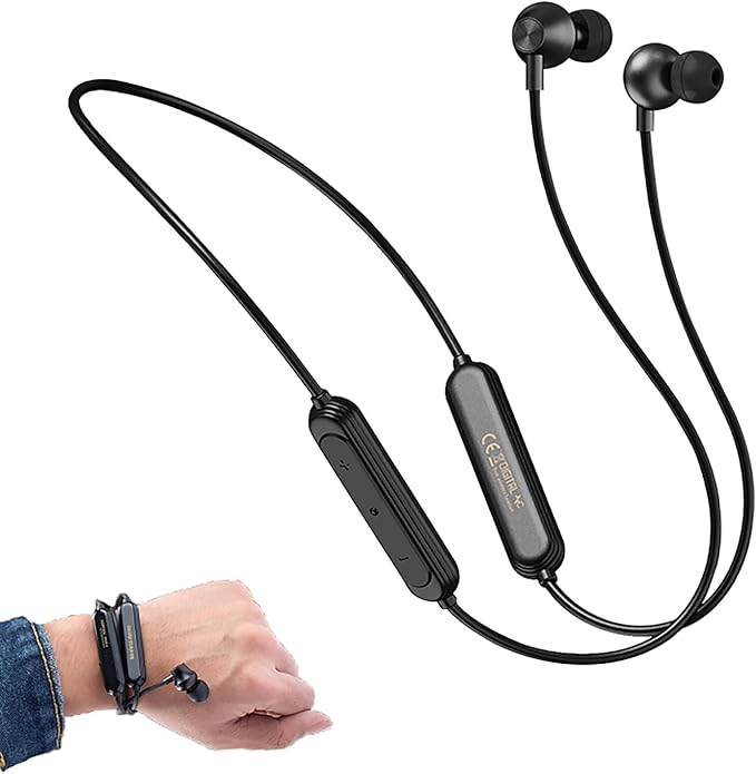 Neckband Bluetooth Headphones 9D Surround Sound HiFi Stereo Neck Hanging Noise Reduction in-Ear Wireless Earbuds 8 H Music Time IPX6 Waterproof Ultra-Lightweight Comfort for Sports/Office