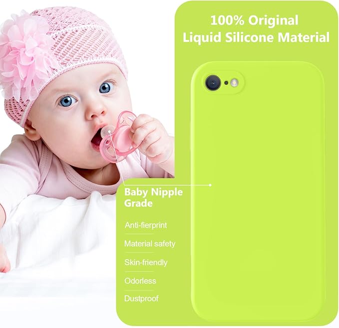 Vooii for iPhone SE Case 2022/3rd/2020,iPhone 8/7 Case, Upgraded Liquid Silicone with [Flat Edges] [Camera Protection] [Soft Anti-Scratch Microfiber Lining] Phone Case for SE 4.7 - Fluorescent Green