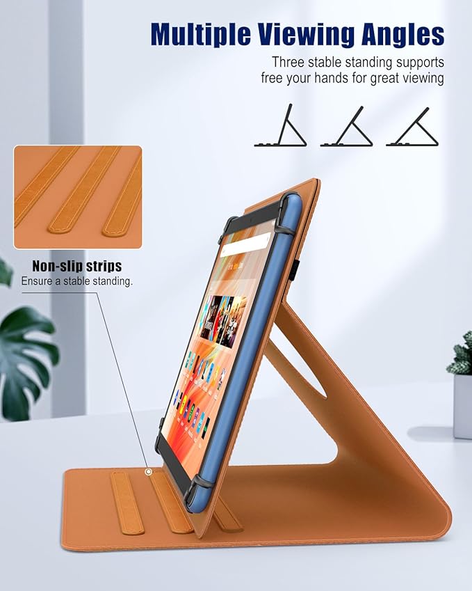 TiMOVO Universal Case for 9-11 Inch Tablet, 360 Degree Rotating Stand Protective Cover with Pen Pocket for 9 10 10.1 Inch Android Touchscreen Tablet, Light Brown