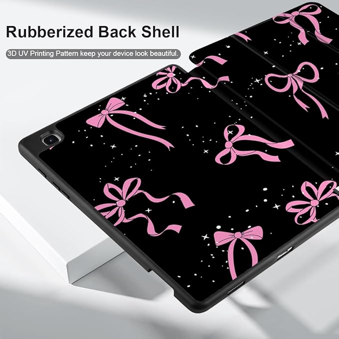 DONGKE Case for Samsung Galaxy Tab S6 Lite 10.4 Inch 2024/2022/2020, Trifold Stand + S Pen Holder + Auto Wake/Sleep + Soft TPU Protective Stand Back Cover, Bows & Stars