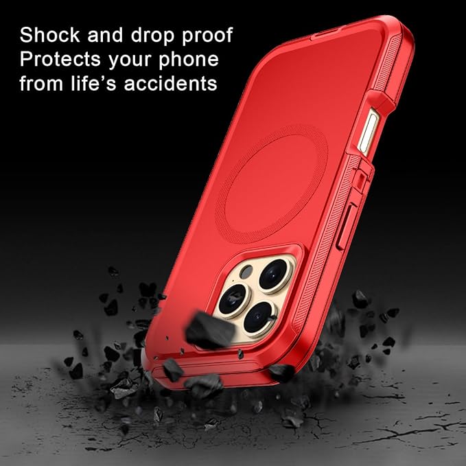 for iPhone 16 Pro Case [Compatible with MagSafe] Shockproof 3-Layer Full Body Protection [Without Screen Protector] Rugged Heavy Duty Cover Case for Apple iPhone 16 Pro 6.3",Red