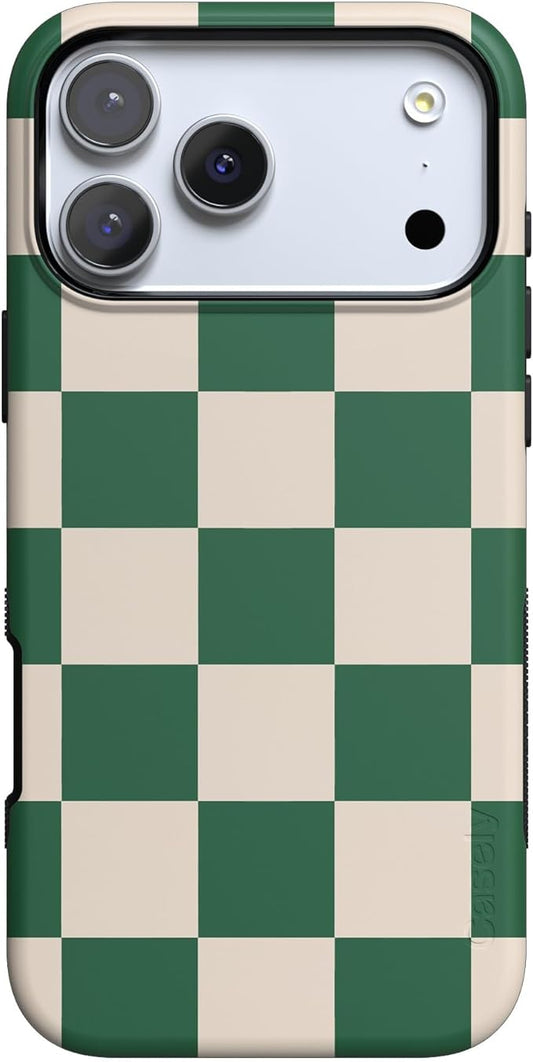 Casely iPhone 17 Pro Case | Fit Check | Green Checkerboard | Compatible with MagSafe | Bold Protective Design