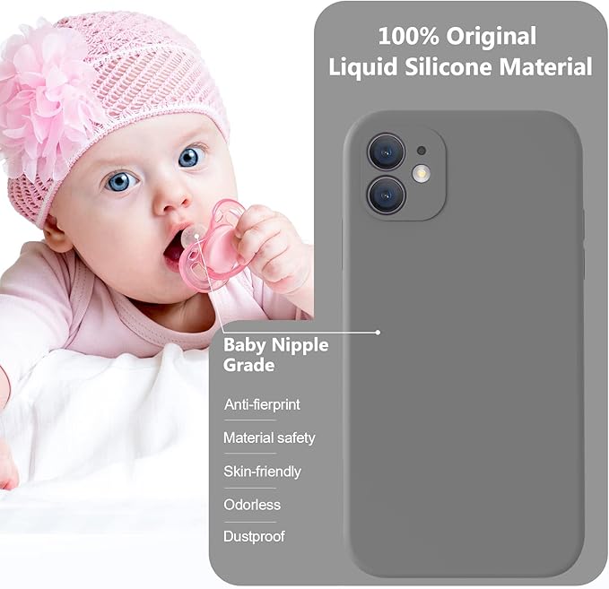 Vooii Compatible with iPhone 11 Case, Upgraded Liquid Silicone with [Flat Edges] [Camera Protection] [Soft Anti-Scratch Microfiber Lining] Phone Case for iPhone 11 6.1 inch - Dark Grey