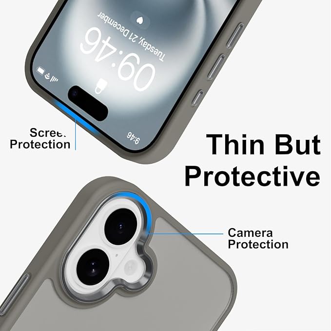 ZIYE Gray Case for iPhone 16 Plus Case with Stand [Compatible with MagSafe] Slim Heavy Duty Protection Military Grade Shockproof Magnetic Cover with 360 Rotatable Ring Kickstand for Women Men