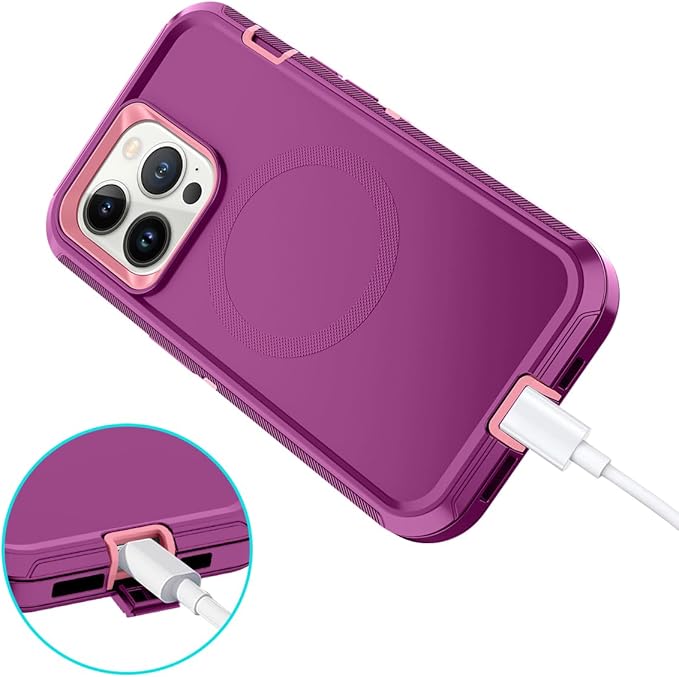 for iPhone 14 Pro Max Case [Compatible with MagSafe] Shockproof 3-Layer Full Body Protection Rugged Heavy Duty Cover Case for Apple iPhone 14 Pro Max 6.7",Purple/Pink