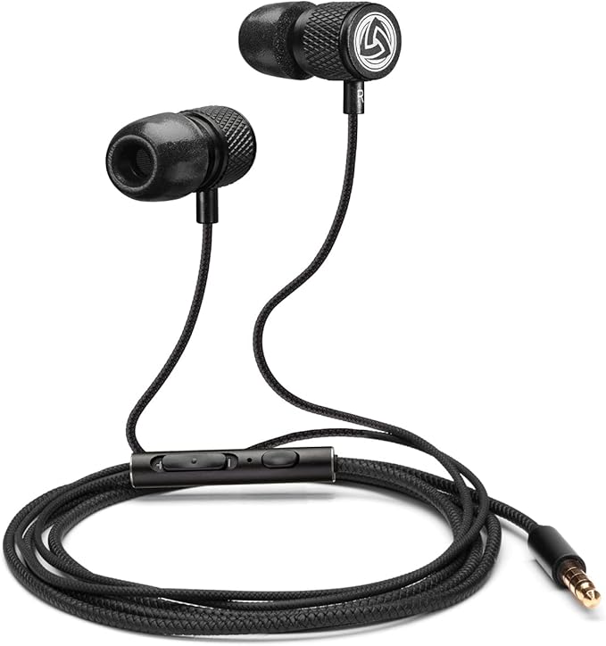 LUDOS Ultra Wired Earbuds in-Ear Headphones, 5 Years Warranty, Earphones with Microphone, Noise Isolating Ear Buds, Memory Foam for iPhone, Samsung, School Students, Kids, Women, Small Ears - Black