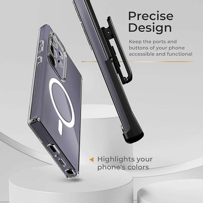 MOTIVE Designed for Samsung Galaxy s24 Ultra Case with Belt Clip, Clear Case Magnetic Compatible with MagSafe, Slim Cover, Drop Tested s24 Ultra Holster Case 6.8” | Clear