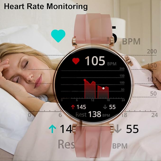 Smart Watch for Women, 1.32" AMOLED Screen Smartwatches for Android/iOS, Fitness Tracker with Answer/Make Call, Female Cycle, Heart Rate, Sleep Monitor, IP68 Waterproof (2 Watch Bands) Rose Gold