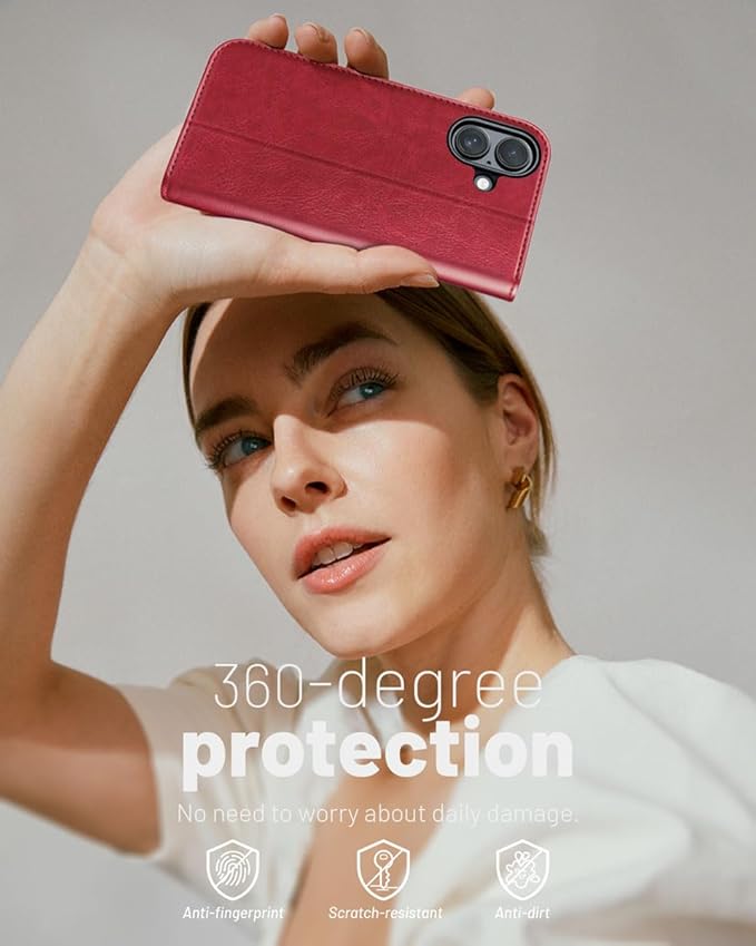 OCASE Compatible with iPhone 16 Wallet Case, PU Leather Flip Folio Case with Card Holders RFID Blocking Kickstand [Shockproof TPU Inner Shell] Phone Cover 6.1 Inch 2024, Red