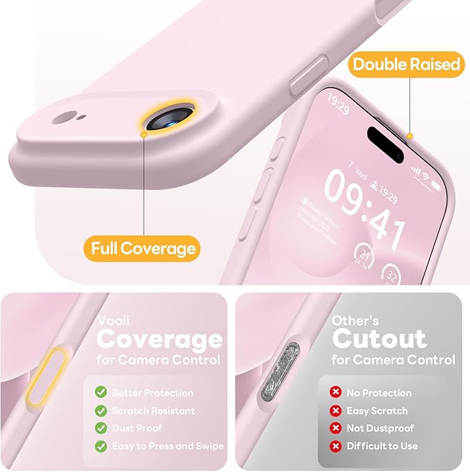 Vooii Magnetic Compatible with iPhone Air Case (Compatible with Magsafe) (Upgraded Camera Protection) Liquid Silicone Shockproof Full Body Protective Phone Cover for Women Men, Chalk Pink, 6.5"