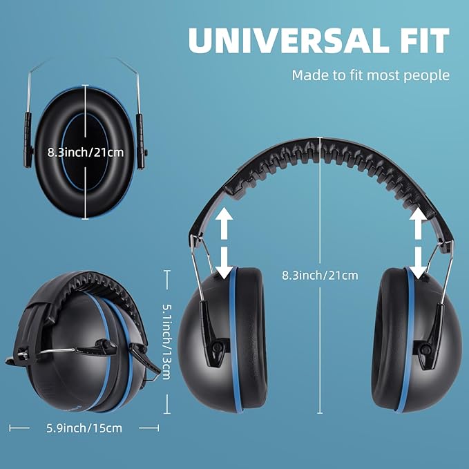 Noise Cancelling Ear muffs for Shooting Ear Protection, SNR 35dB Noise Reduction Headphones for Adult Kids Autism, Adjustable Sound Proof Hearing Protection for Shooting Mowing (Blue & White)