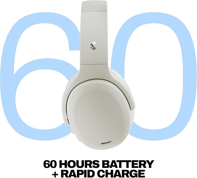 Skullcandy Crusher ANC 2 Over-Ear Noise Canceling Wireless Headphones with Sensory Bass and Charging Cable, 50 Hr Battery, Skull-iQ, Alexa Enabled, Microphone, Works with Bluetooth Devices - Bone