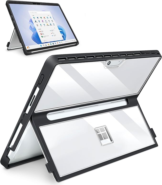 Case Updated Version fit Microsoft Surface Pro 11/10/9/8 13-Inch, All-in-one Rugged Case Compatible with Type Cover Keyboards,Semi-Translucent