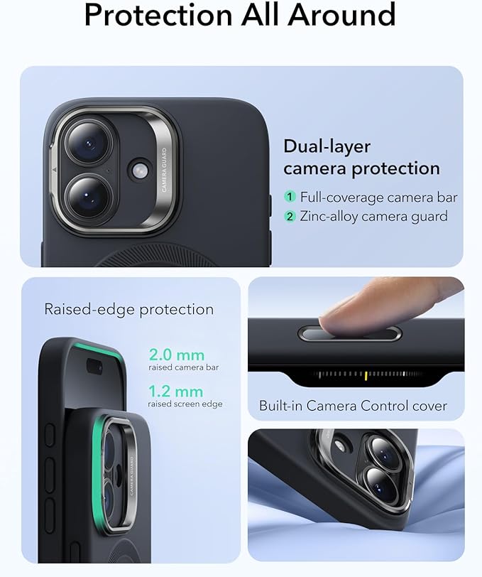 ESR Silicone Case for iPhone 17, Built-in Camera Stash Stand Compatible with MagSafe, Military-Grade Drop Protection Magnetic Phone Case for iPhone 17, Cloud Series, Black