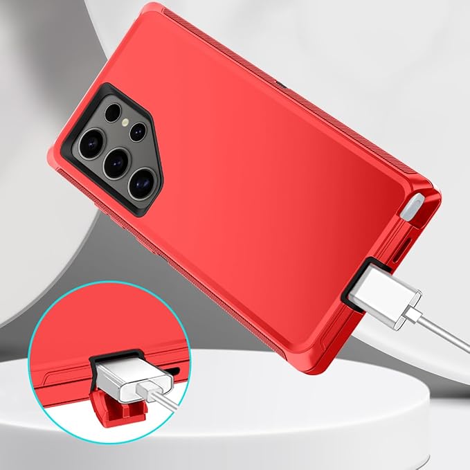 for Samsung Galaxy S24 Ultra Case Heavy Duty Protective Shockproof Dropproof 3-Layer Full Body Protection [Without Screen Protector] Tough Rugged Case for Galaxy S24 Ultra,Red/Black