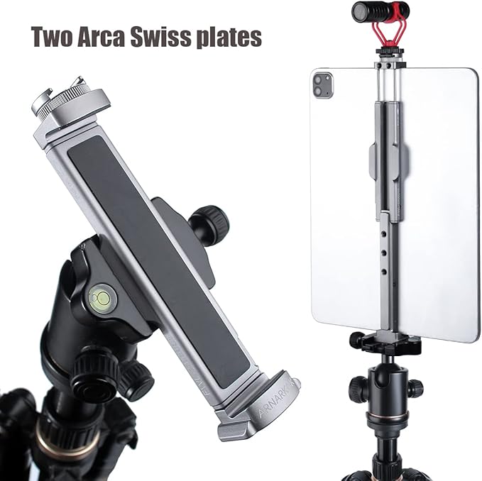 Metal Tablet Tripod Mount, 7.9-12.9in Ipad Holder, Rotatable Cold Shoe, 2 Acra Swiss QR Bracket, Universal Tablet Mount for Video Recording