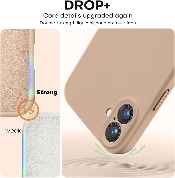 Vooii Compatible with iPhone 16 Case, Liquid Silicone Upgrade [Camera Protection] [Soft Anti-Scratch Microfiber Lining] Shockproof Phone Case for iPhone 16 6.1 inch - Light Brown