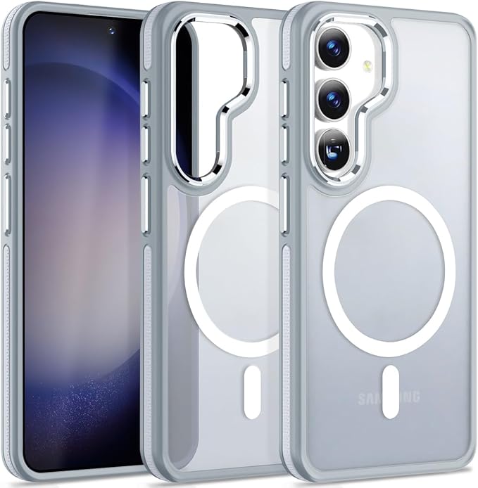 for Samsung Galaxy S23 FE Case Compatible with Magsafe, Color Hybrid Design Shockproof Protection with Anti-Slip Grip, Magnetic Translucent Phone Case for Galaxy S23 FE (Grey/White)