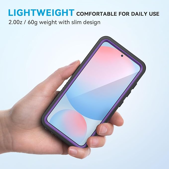 Lanhiem for Samsung Galaxy S24 FE Case, IP68 Waterproof Dustproof Case, Built-in Screen Protector, Heavy Duty Shockproof Full Body Protective Phone Cover for Galaxy S24FE 5G 6.7 Inch, Purple/Clear