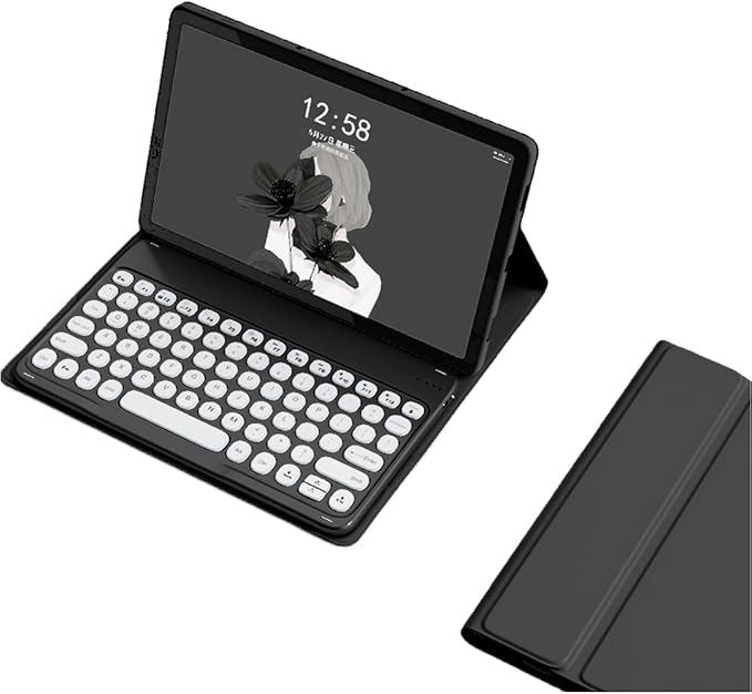 Keyboard Case for Lenovo Tab M10 Plus 3rd Gen 10.6 Inch, Cute Color Folio Stand Cover with Round Key Magnetic Detachable Keyboard for M10 Plus FHD Tablet(TB-125FU TB-128FU TB-128XU), Black