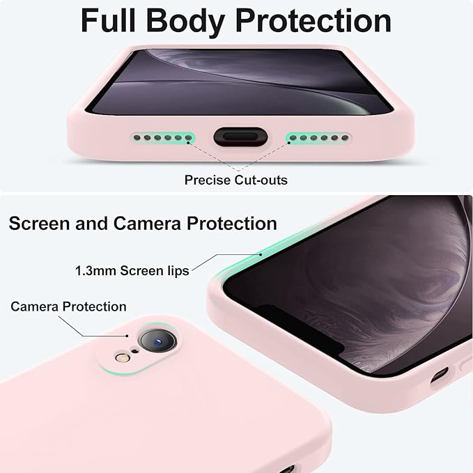 Vooii Compatible with iPhone XR Case, Upgraded Liquid Silicone with [Flat Edges] [Camera Protection] [Soft Anti-Scratch Microfiber Lining] Phone Case for iPhone 10 XR 6.1 inch - Chalk Pink
