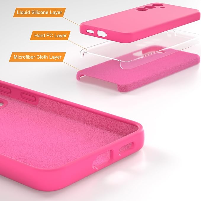 E Segoi Designed for Galaxy S24+Plus Case, Liquid Silicone Gel Rubber Shockproof Case Soft Microfiber Cloth Lining Cushion Compatible with Galaxy S24 Plus 5G 6.7 inch (Hot Pink, S24 Plus - 6.7")