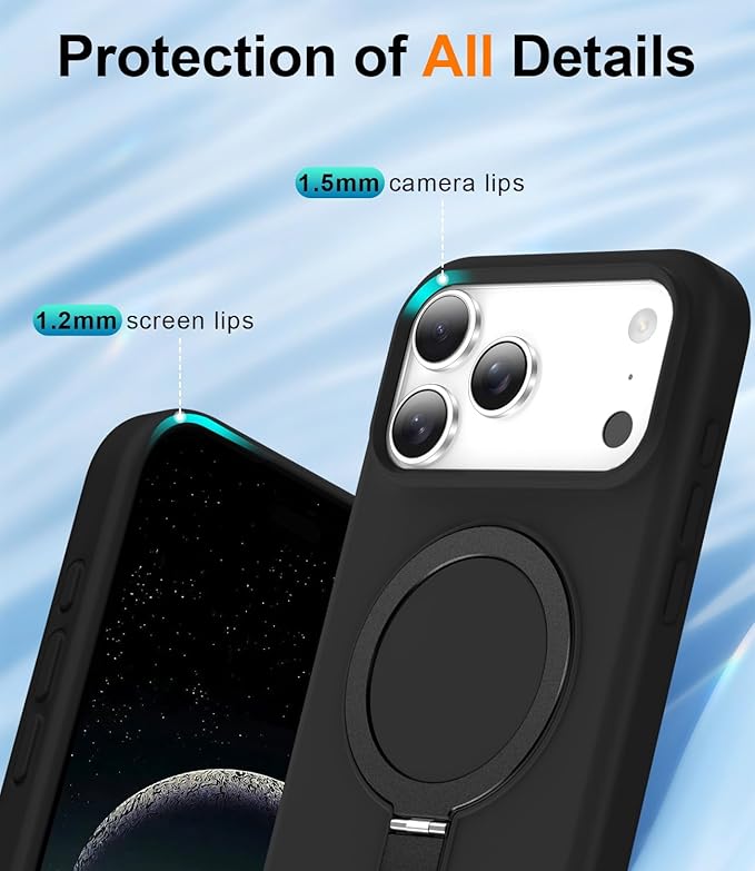 ZHK Liquid Silicone Designed for iPhone 17 Pro Max Case with Magnet Stand, [Precise Camera Lens Protection][Mil-Grade Drop Shockproof][Soft Anti-Scratch Microfiber Lining] Slim Fit Cover, Black